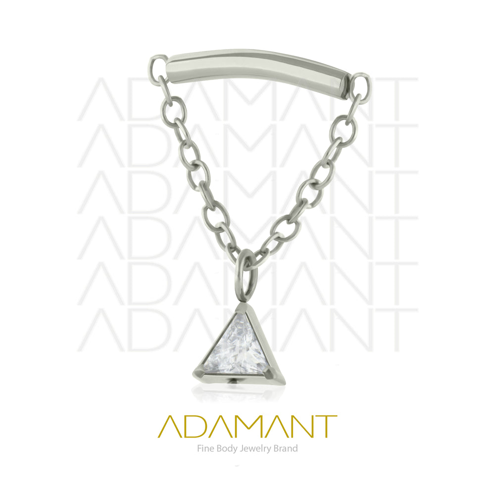 18g-16g, Internally Threaded, Accessory, Titanium, 0.9mm threading, Pending Triangle jewel prong set Cubic Zirconia