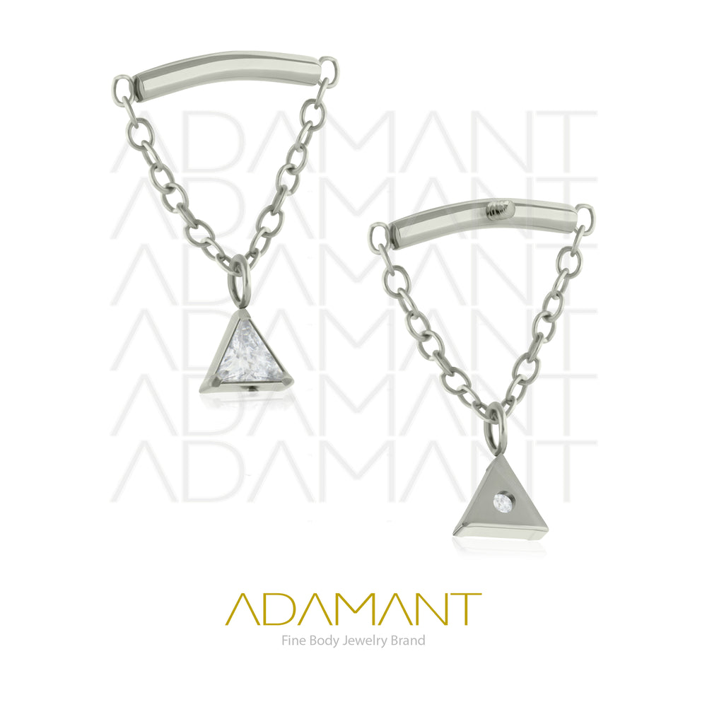 18g-16g, Internally Threaded, Accessory, Titanium, 0.9mm threading, Pending Triangle jewel prong set Cubic Zirconia