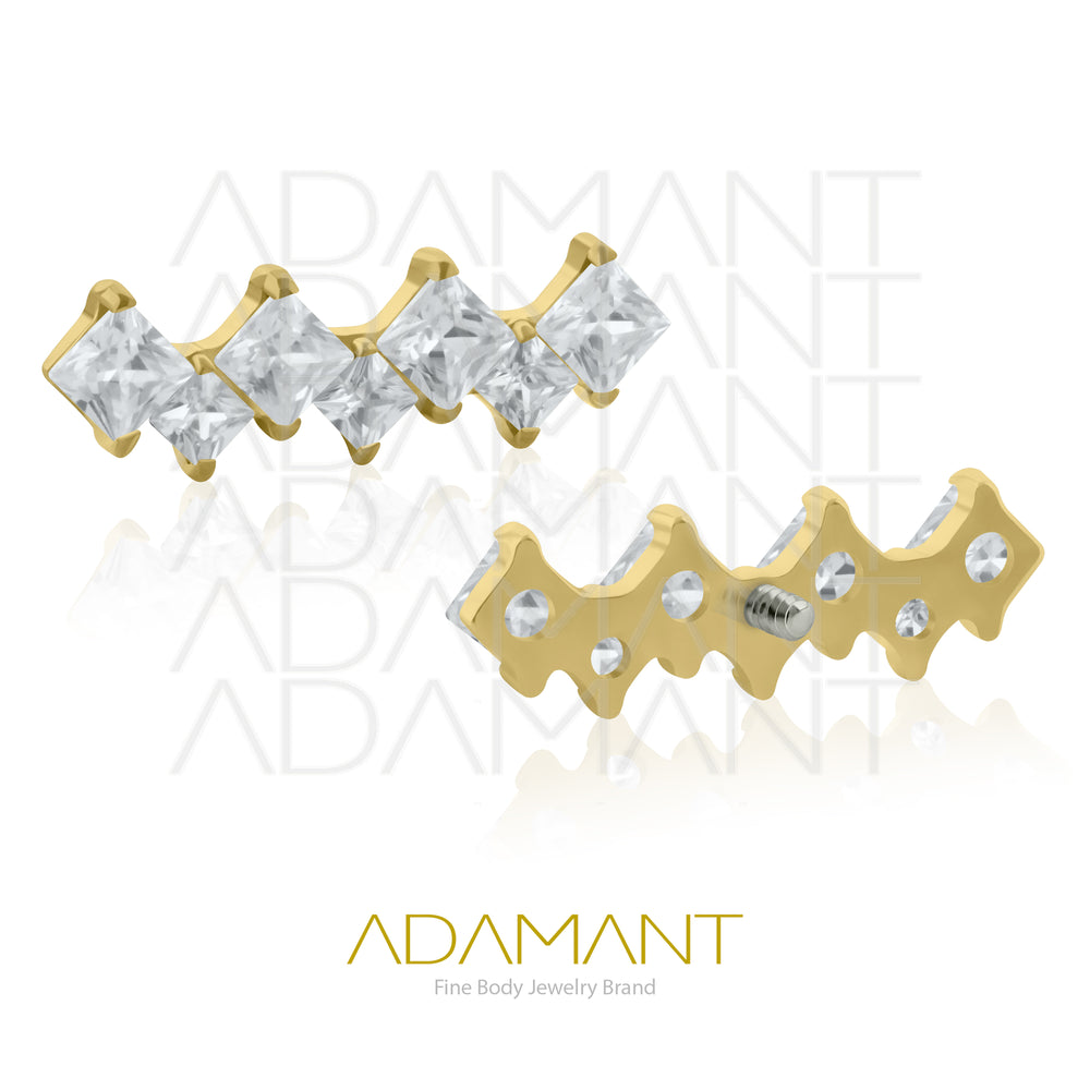18g-16g, Internally Threaded, Accessory, Plated Gold Titanium, 0.9mm threading, Especial Cluster, Prong set, Cubic Zirconia.