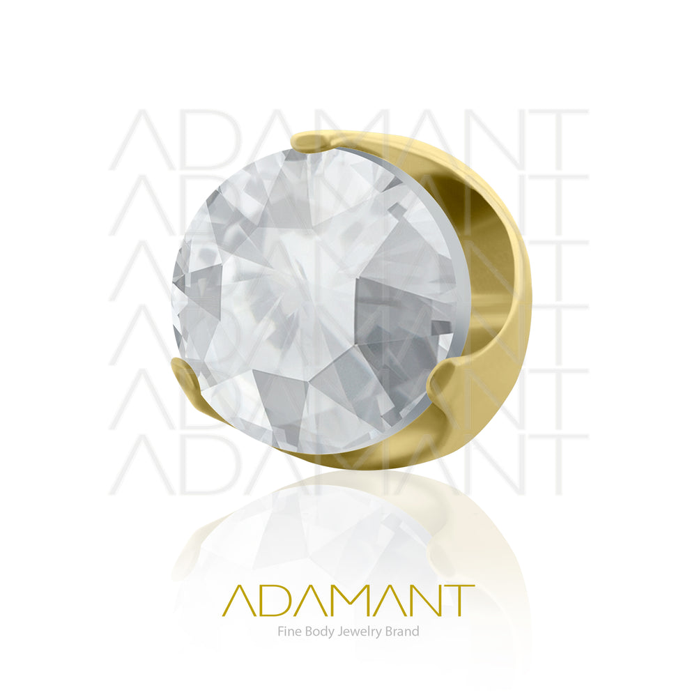 18g-16g, Internally Threaded, Accessory, Plated Gold Titanium, 0.9mm threading,  Prong set 3, Cubic Zirconia.