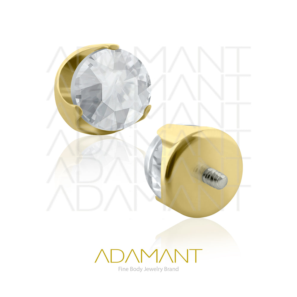 18g-16g, Internally Threaded, Accessory, Plated Gold Titanium, 0.9mm threading,  Prong set 3, Cubic Zirconia.