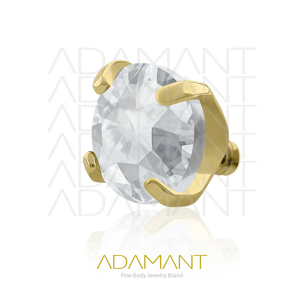 18g-16g, Internally Threaded, Accessory, Plated Gold Titanium, 0.9mm Threading, Prong set 4, Cubic Zirconia.