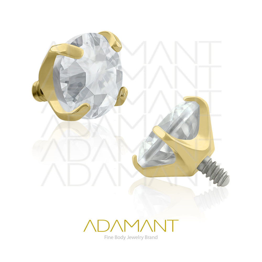 18g-16g, Internally Threaded, Accessory, Plated Gold Titanium, 0.9mm Threading, Prong set 4, Cubic Zirconia.