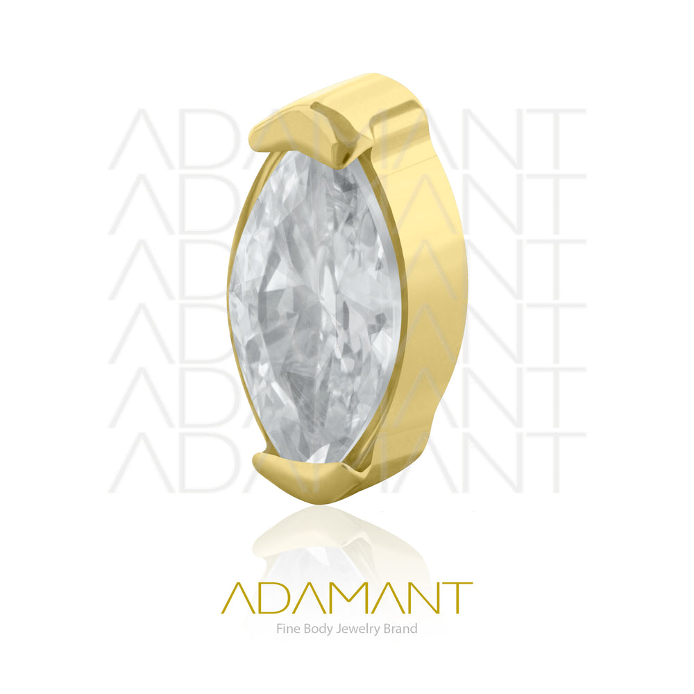 18g-16g, Internally Threaded, Accessory, Plated Gold Titanium, 0.9mm threading, Single Marquise, Prong set, Cubic Zirconia
