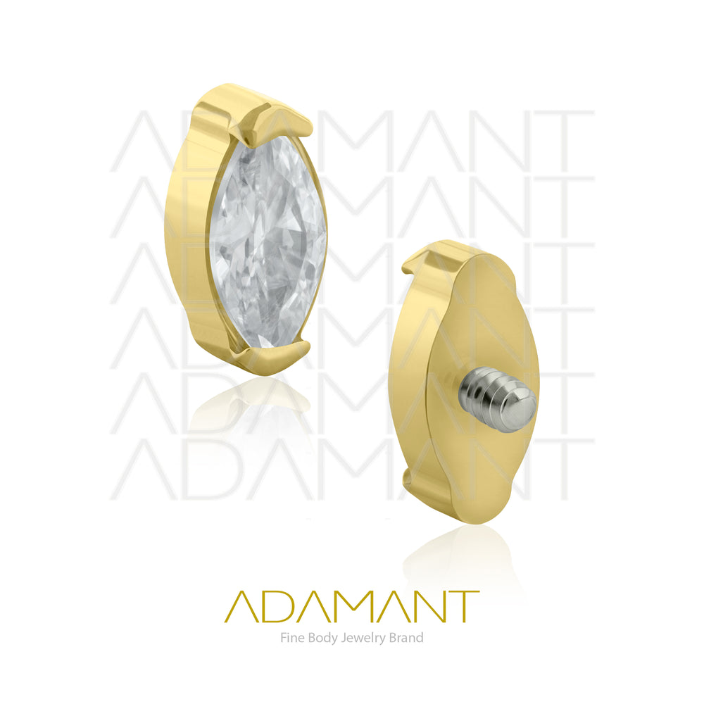 18g-16g, Internally Threaded, Accessory, Plated Gold Titanium, 0.9mm threading, Single Marquise, Prong set, Cubic Zirconia