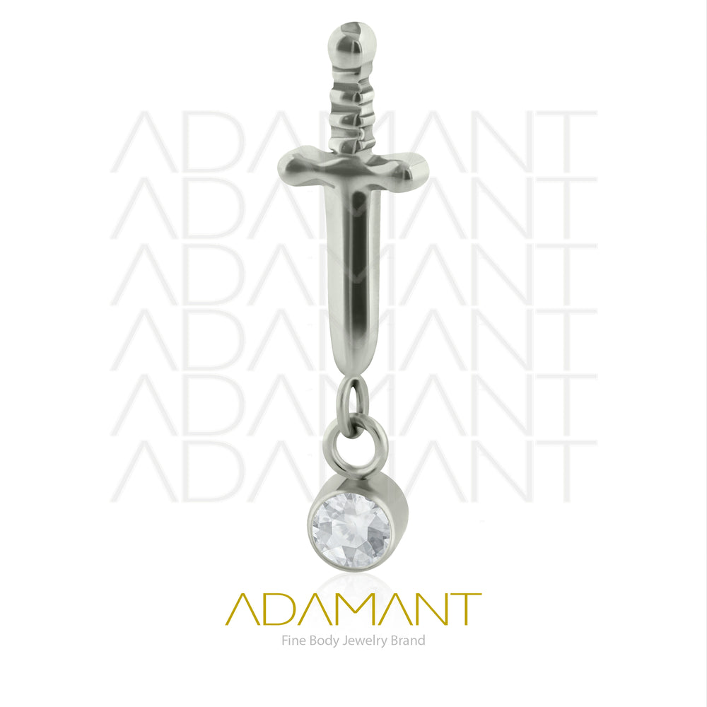 18g-16g, Internally Threaded, Accessory, Titanium, 0.9mm threading, Sword Chain Bezel set, Cubic Zirconia