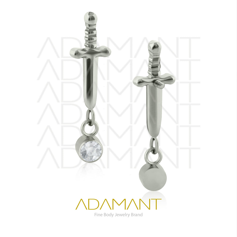 18g-16g, Internally Threaded, Accessory, Titanium, 0.9mm threading, Sword Chain Bezel set, Cubic Zirconia