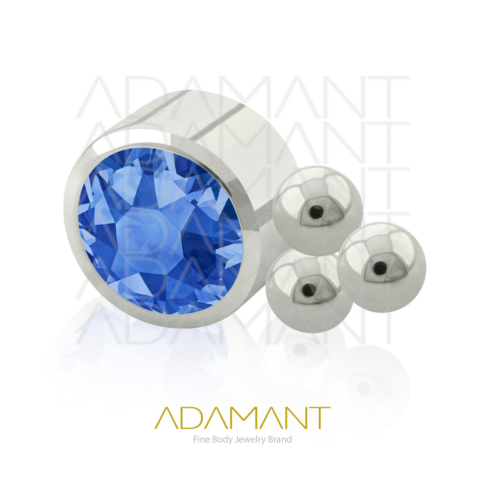 18g-16g, Internally Threaded, Accessory, Titanium, 0.9mm threading, TRI, Bezel set, Cubic Zirconia