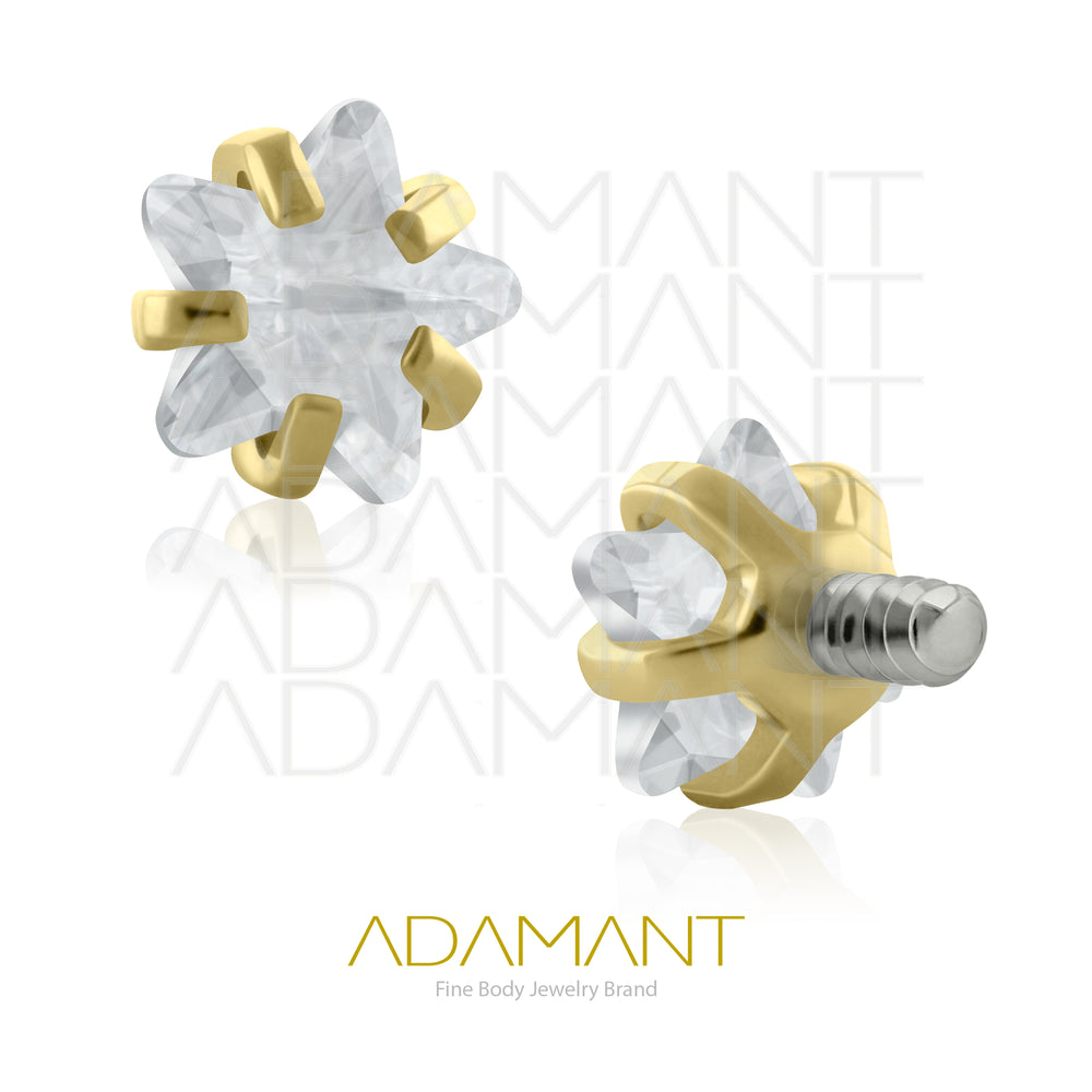 18g-16g, Internally Threaded, Accessory, Plated Gold Titanium, 0.9mm threading, Star Prong set, Cubic Zirconia.