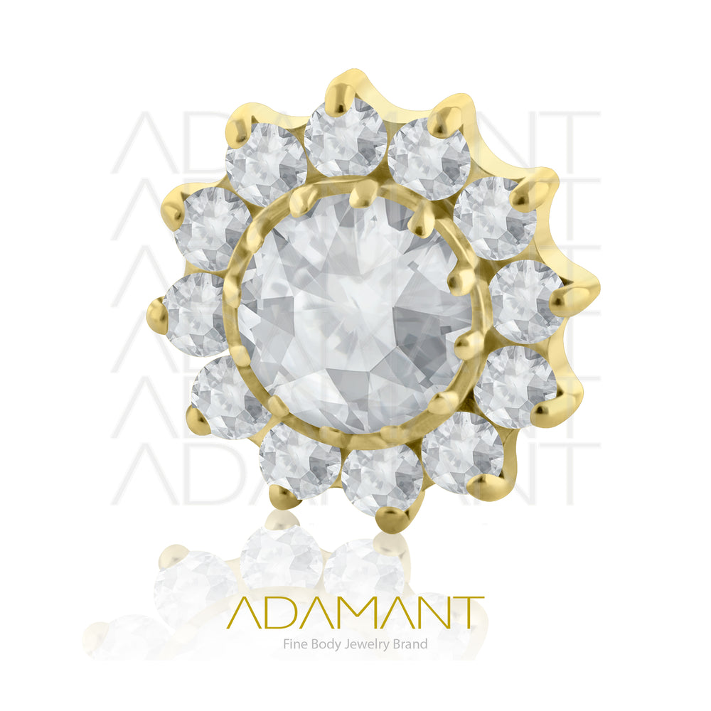 18g-16g, Internally Threaded en Plated Gold Titanium, 0.9mm threading, Sun Beveling Multijewelry, Prong set, Cubic zirconia