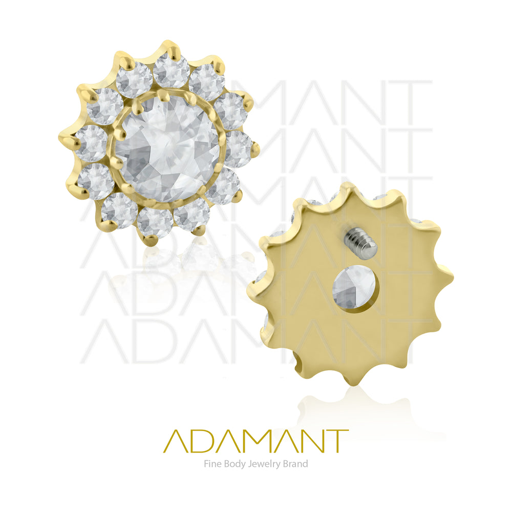 18g-16g, Internally Threaded en Plated Gold Titanium, 0.9mm threading, Sun Beveling Multijewelry, Prong set, Cubic zirconia