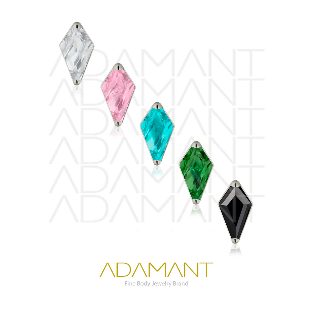18g-16g, Internally Threaded, Accessory, Titanium, 0.9mm threading, Rhombus, Prong Set, Cubic Zirconia.