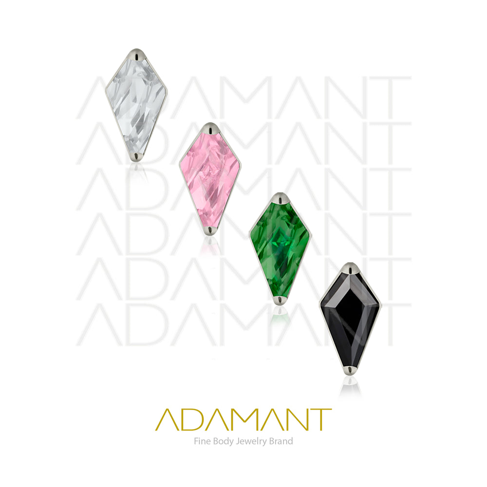 18g-16g, Internally Threaded, Accessory, Titanium, 0.9mm threading, Rhombus, Prong Set, Cubic Zirconia.