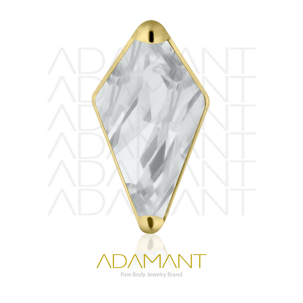 18g-16g, Internally Threaded, Accessory, Plated Gold Titanium, 0.9mm threading,  Rhombus, Prong Set, Cubic Zirconia.