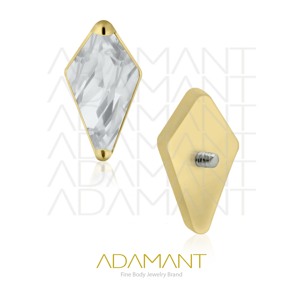 18g-16g, Internally Threaded, Accessory, Plated Gold Titanium, 0.9mm threading,  Rhombus, Prong Set, Cubic Zirconia.