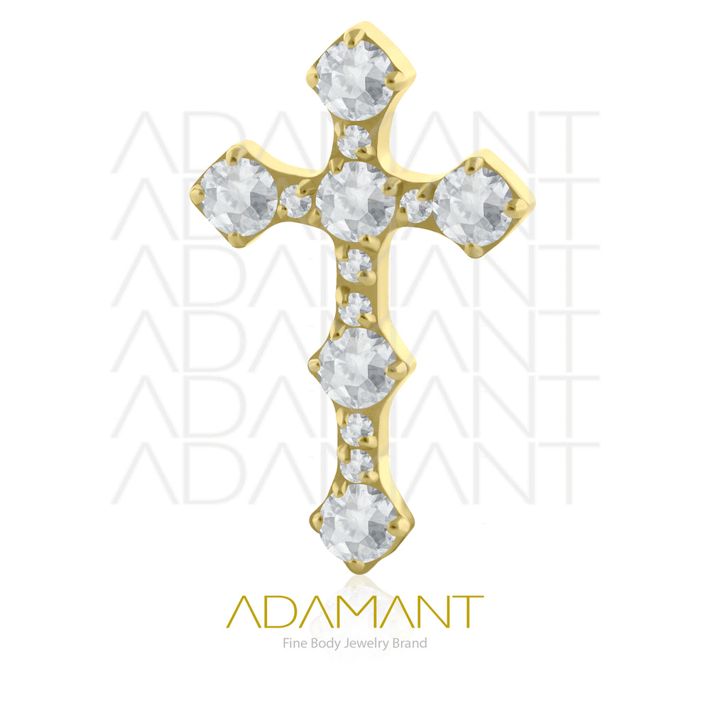 18g-16g, Internally Threaded, Accessory, Plated Gold Titanium, 0.9mm threading, Celtic Prong set, Cubic Zirconia.