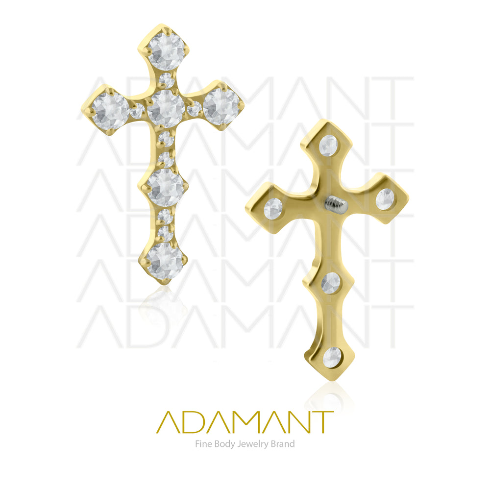 18g-16g, Internally Threaded, Accessory, Plated Gold Titanium, 0.9mm threading, Celtic Prong set, Cubic Zirconia.