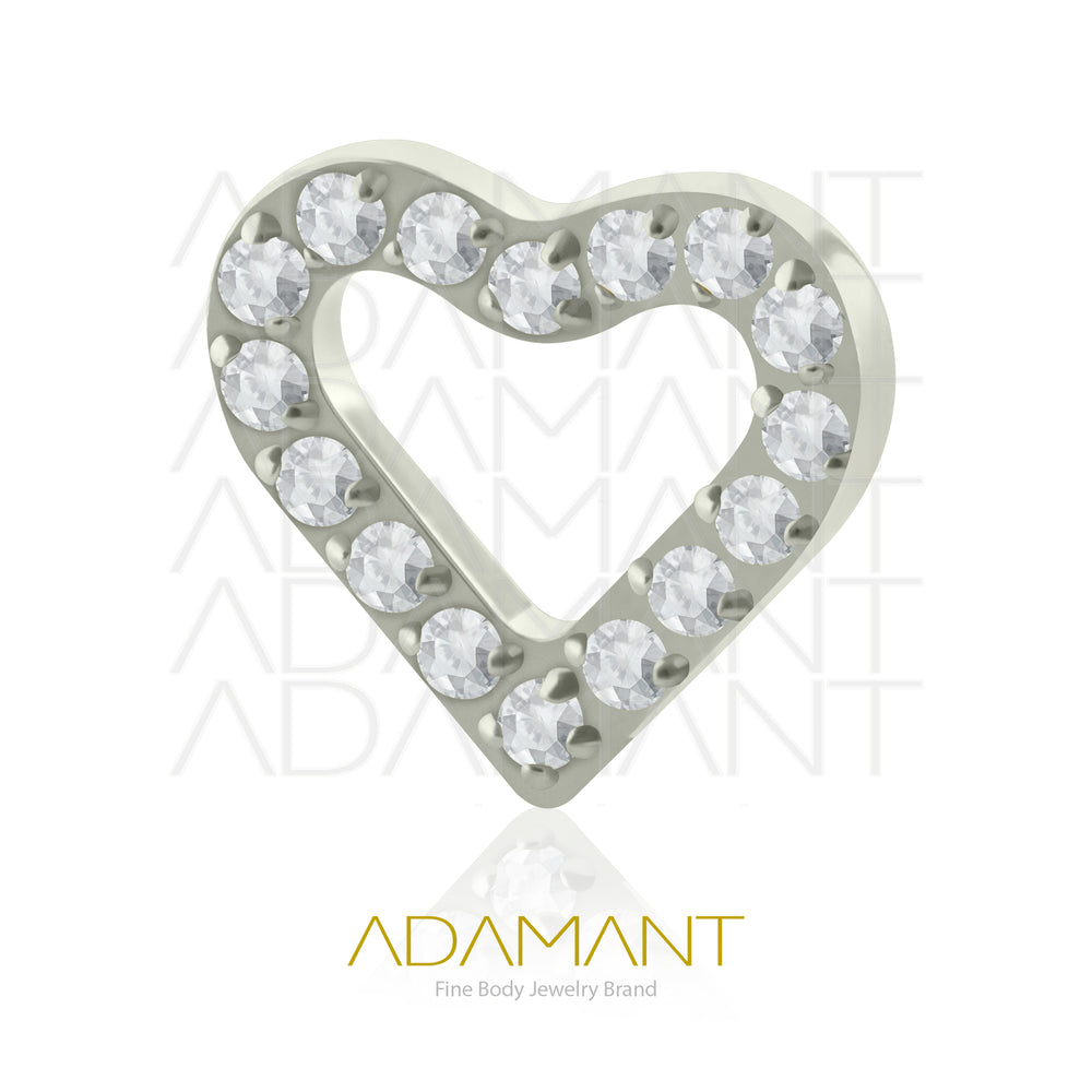18g-16g, Internally Threaded, Accessory,  Titanium, 0.9mm Threading, Whole Heart frame multijewelry, Prong set, Cubic Zirconia.