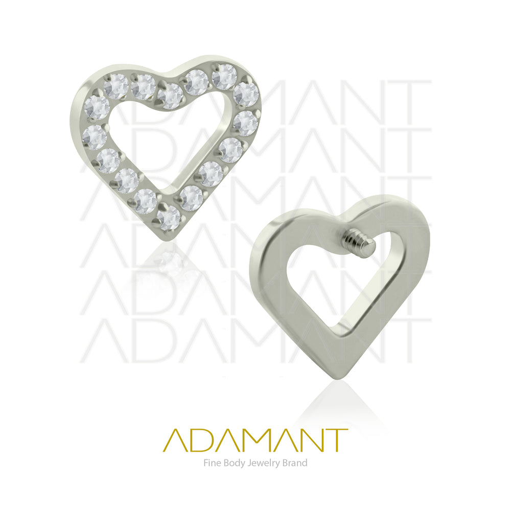 18g-16g, Internally Threaded, Accessory,  Titanium, 0.9mm Threading, Whole Heart frame multijewelry, Prong set, Cubic Zirconia.