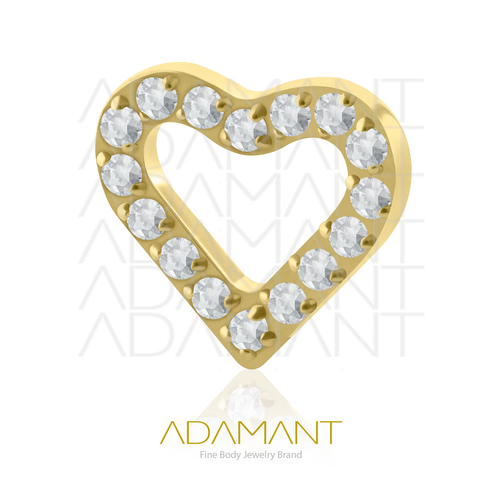 18g-16g, Internally Threaded, Accessory, Plated Gold Titanium, 0.9mm Threading, Heart frame multijewelry, Prong set, Cubic Zirconia.