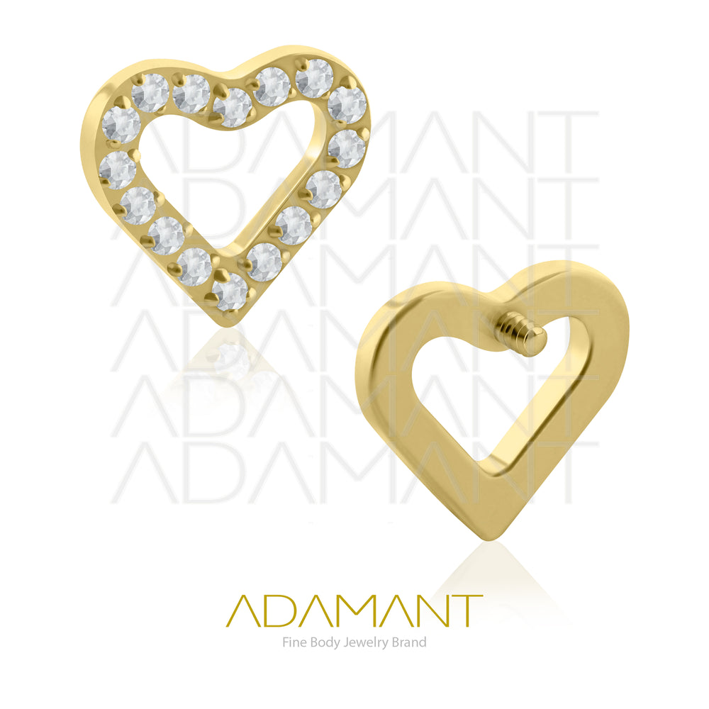18g-16g, Internally Threaded, Accessory, Plated Gold Titanium, 0.9mm Threading, Heart frame multijewelry, Prong set, Cubic Zirconia.