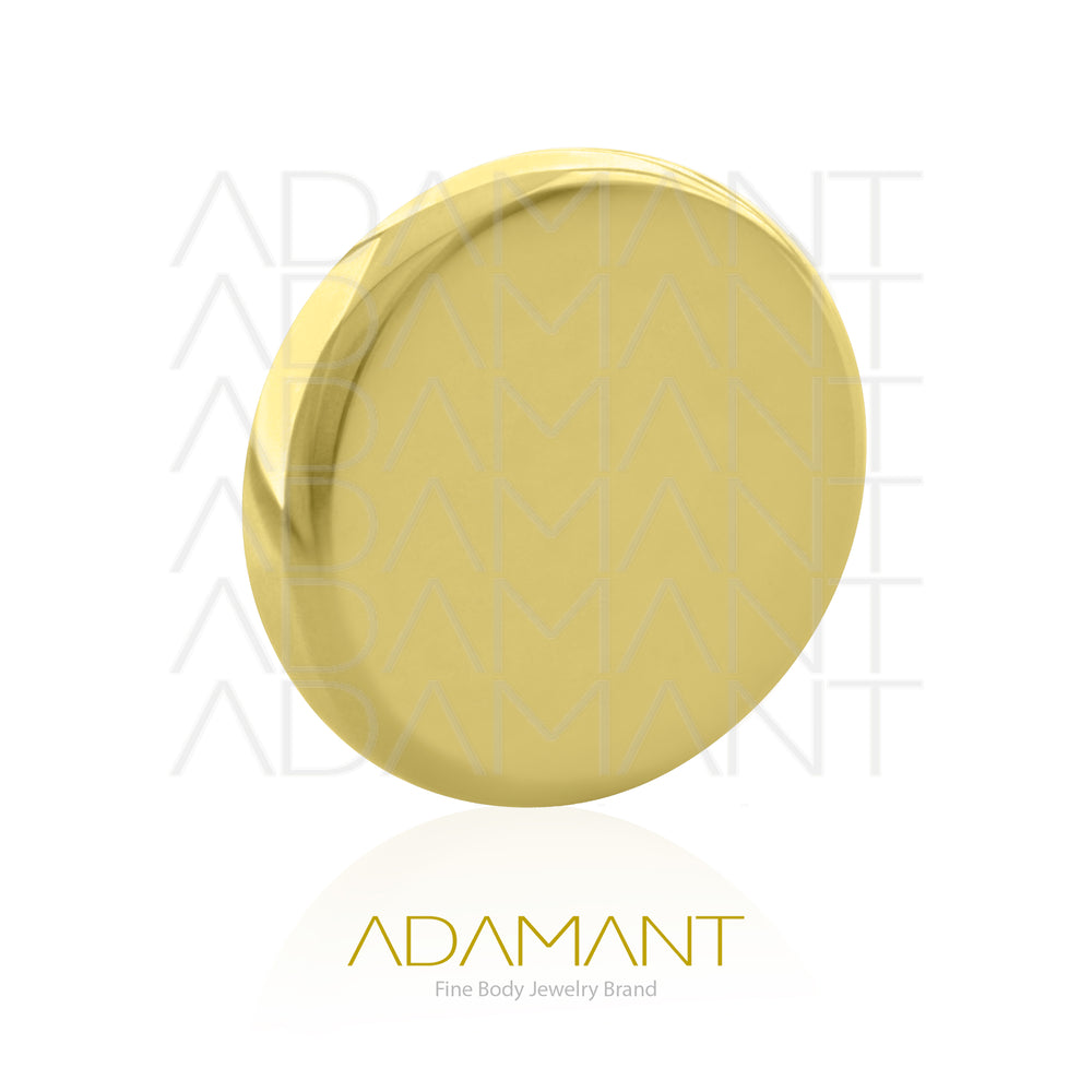 18g-16g, Internally Threaded, Accessory, Plated Gold Titanium, 0.9mm threading, Flat Disk.