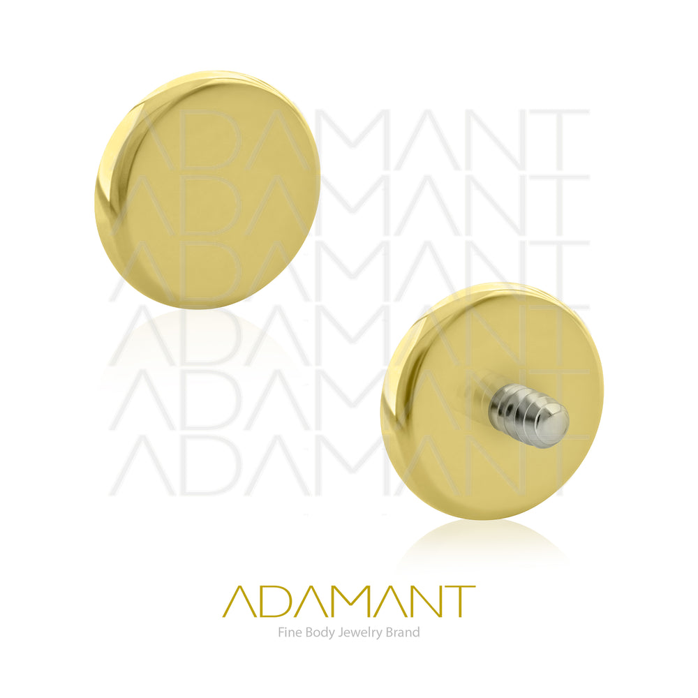 18g-16g, Internally Threaded, Accessory, Plated Gold Titanium, 0.9mm threading, Flat Disk.
