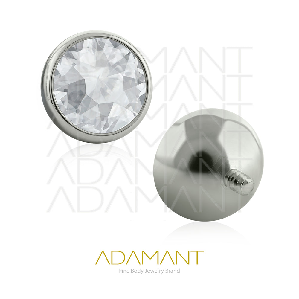 18g-16g, Internally Threaded, Accessory, Titanium, 0.9mm threading, Bezel set concave, Cubic Zirconia