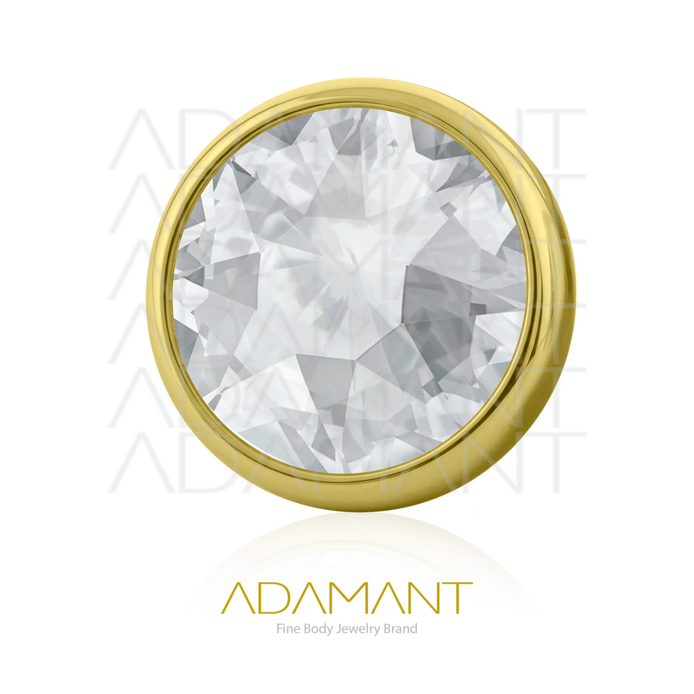 18g-16g, Internally Threaded, Accessory, Plated Gold Titanium, 0.9mm threading, Bezel set concave, Cubic Zirconia