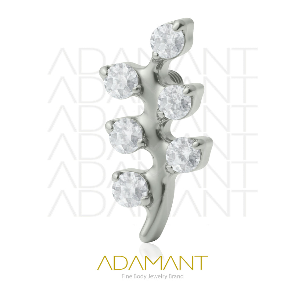 18g-16g, Internally Threaded, Accessory, Titanium, 0.9mm Threading, Branch leaves, Prong set, Cubic Zirconia.
