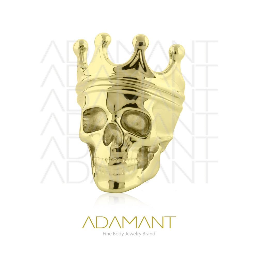 18g-16g, Internally Threaded, Accessory, Plated Gold Titanium, 0.9mm threading, Crowned Skull.