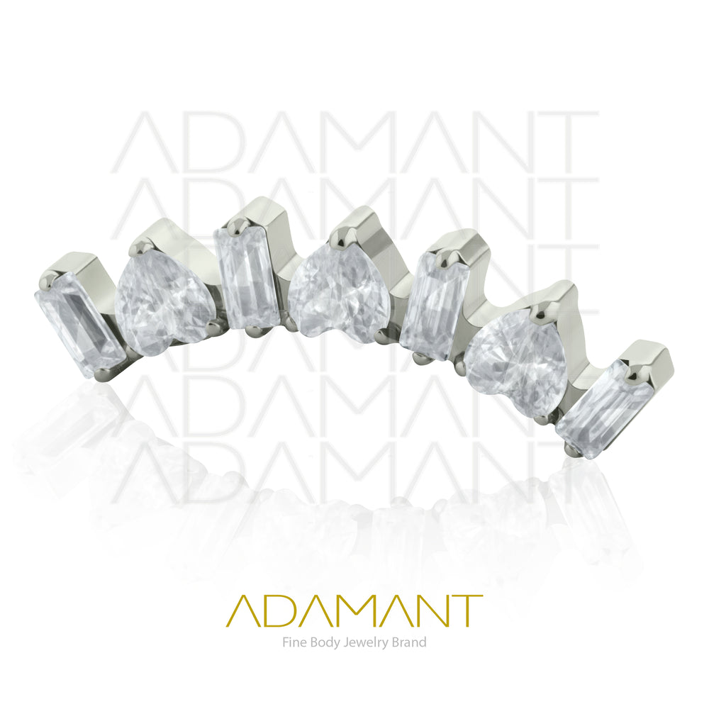18g-16g, Internally Threaded, Accessory, Titanium, 0.9mm threading, Crystal Arc Prong set, Cubic Zirconia.