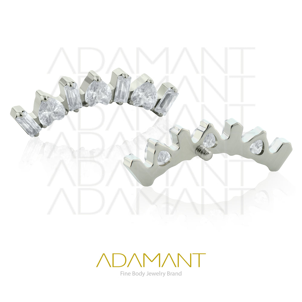 18g-16g, Internally Threaded, Accessory, Titanium, 0.9mm threading, Crystal Arc Prong set, Cubic Zirconia.