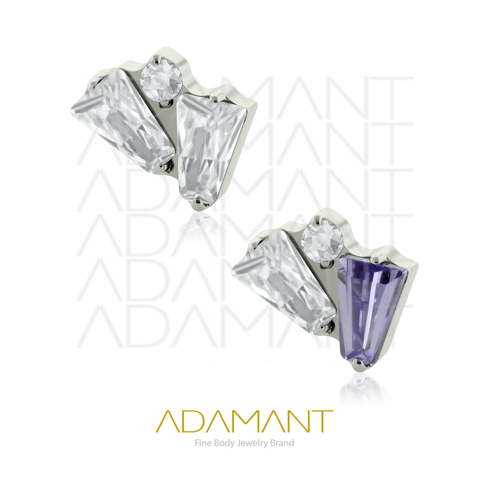 18g-16g, Internally Threaded, Accessory, Titanium, 0.9mm threading, Fan Gem, Prong set, Cubic Zirconia.