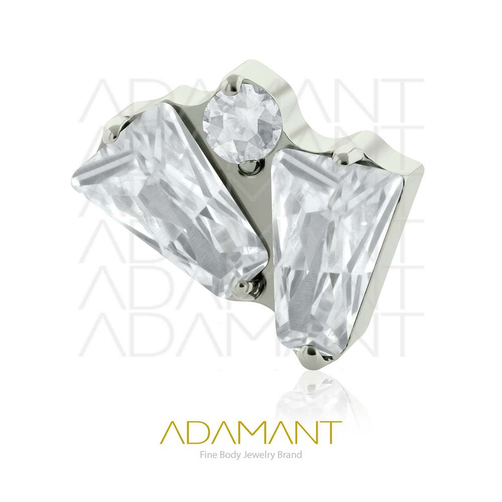 18g-16g, Internally Threaded, Accessory, Titanium, 0.9mm threading, Fan Gem, Prong set, Cubic Zirconia.