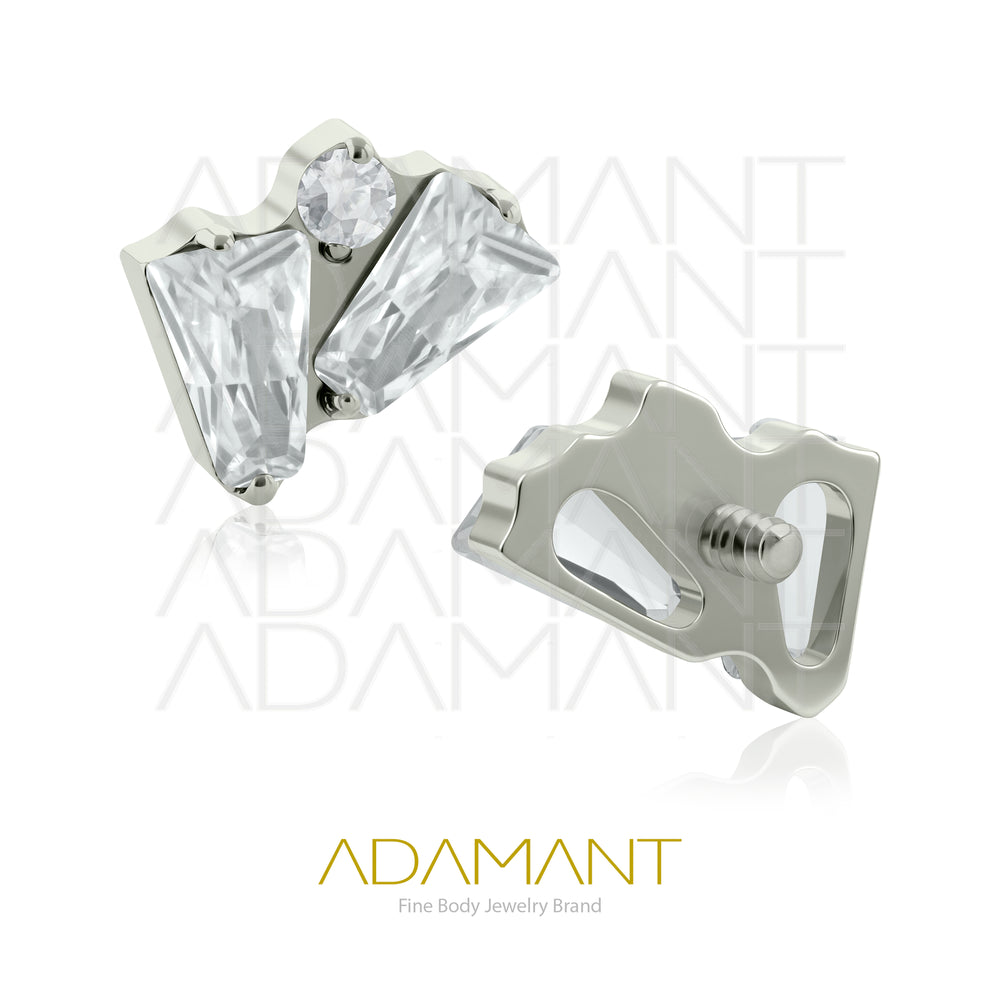 18g-16g, Internally Threaded, Accessory, Titanium, 0.9mm threading, Fan Gem, Prong set, Cubic Zirconia.