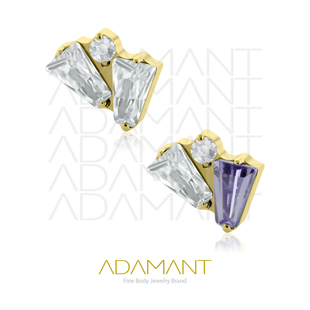 18g-16g, Internally Threaded, Accessory, Plated Gold Titanium, 0.9mm threading, Fan Gem, Prong set, Cubic Zirconia.