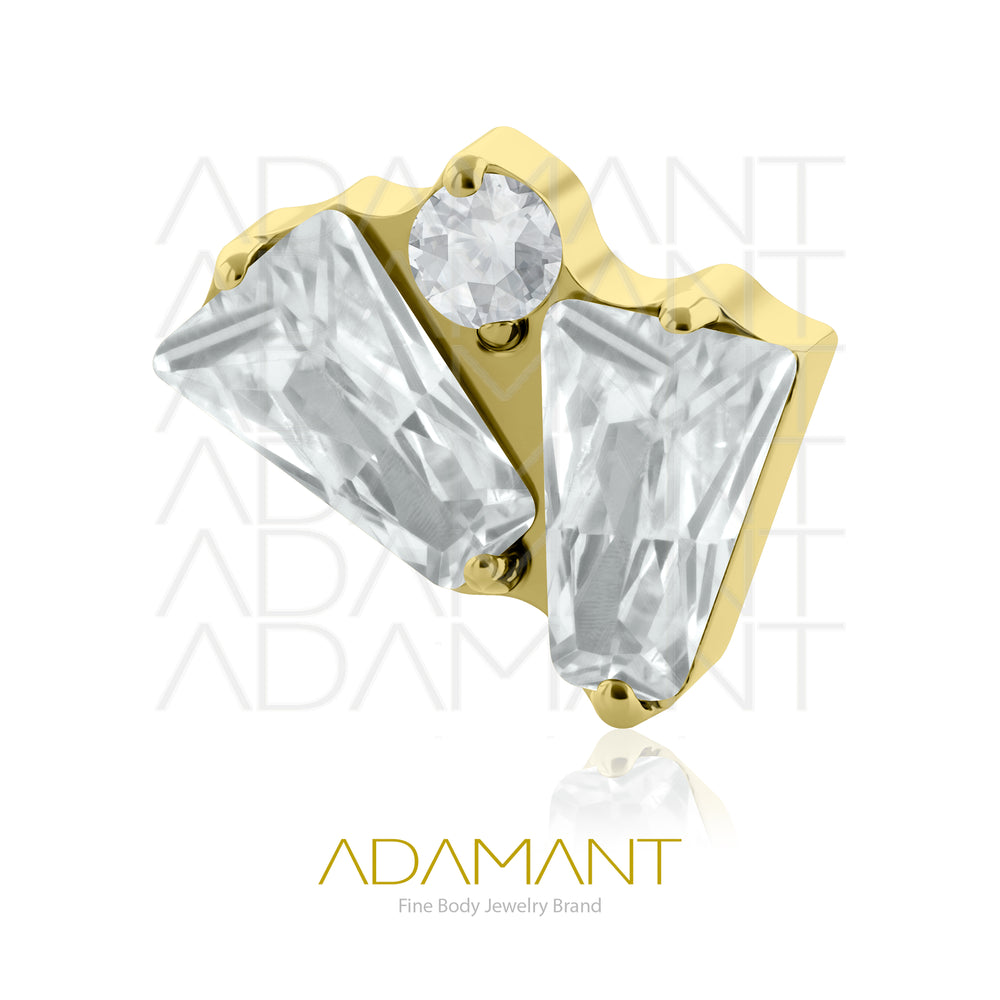18g-16g, Internally Threaded, Accessory, Plated Gold Titanium, 0.9mm threading, Fan Gem, Prong set, Cubic Zirconia.