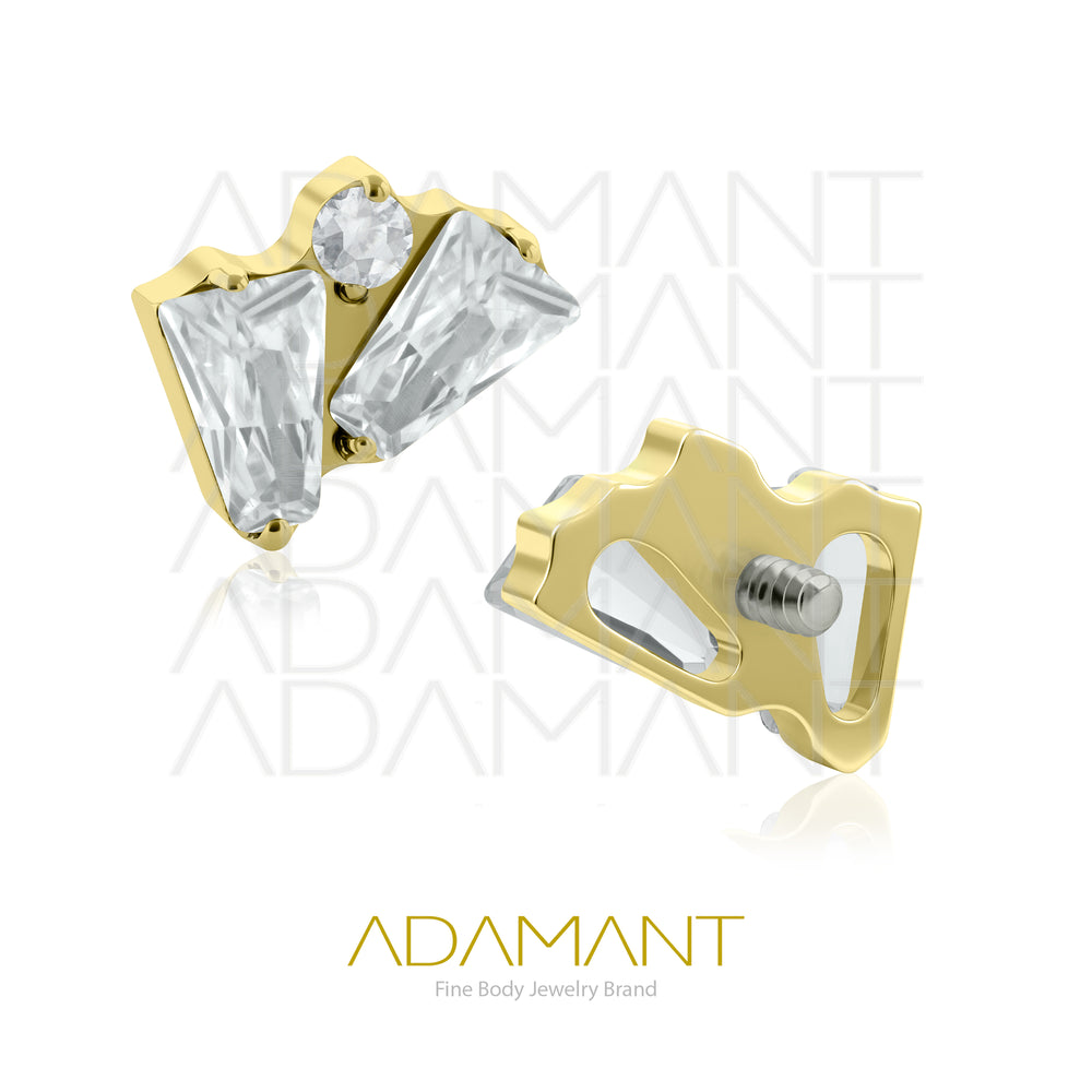 18g-16g, Internally Threaded, Accessory, Plated Gold Titanium, 0.9mm threading, Fan Gem, Prong set, Cubic Zirconia.