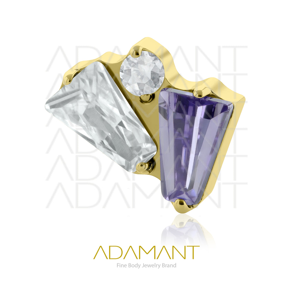 18g-16g, Internally Threaded, Accessory, Plated Gold Titanium, 0.9mm threading, Fan Gem, Prong set, Cubic Zirconia.