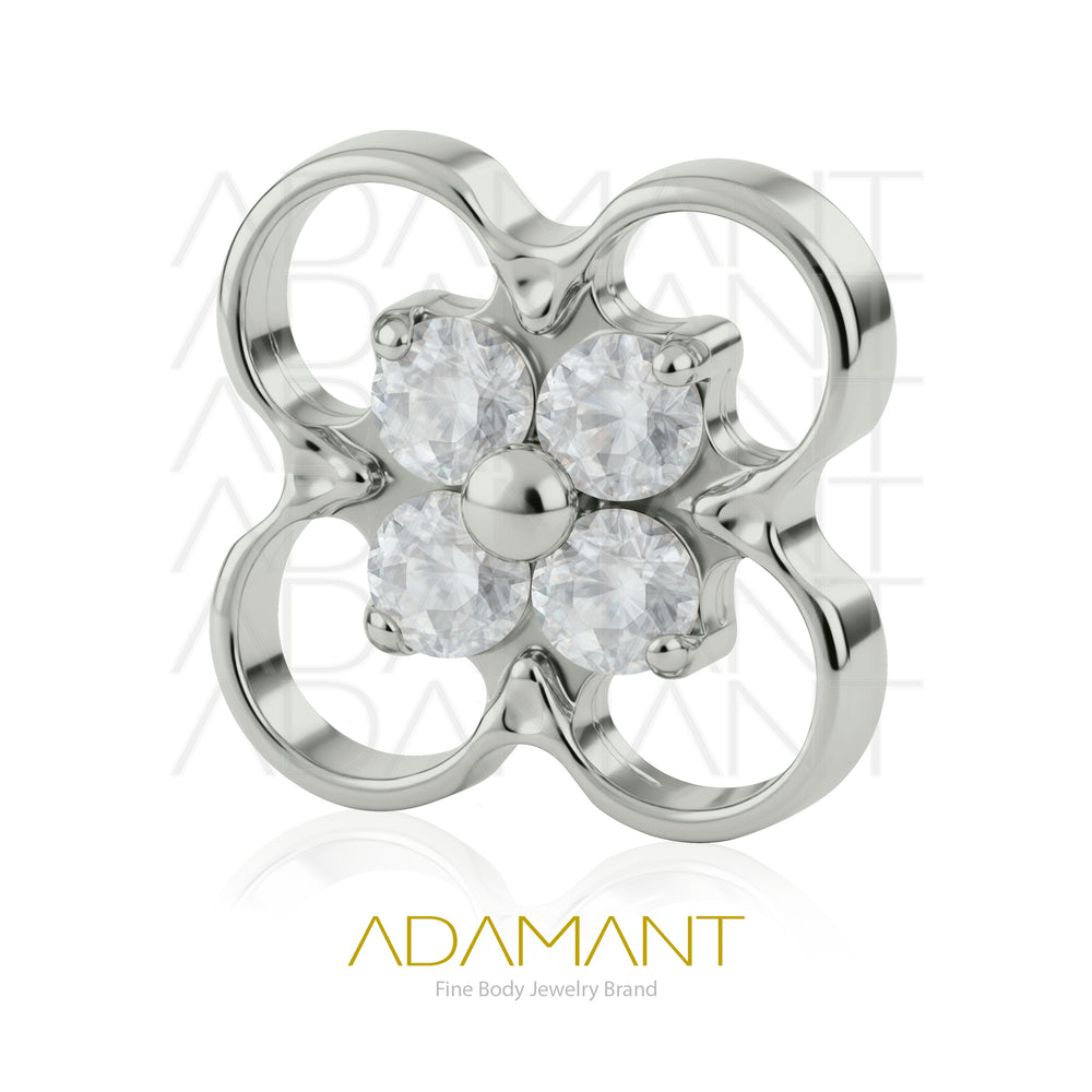 18g-16g, Internally Threaded, Accessory,  Titanium, 0.9mm Threading, Flower pendant, Prong set, Cubic Zirconia.