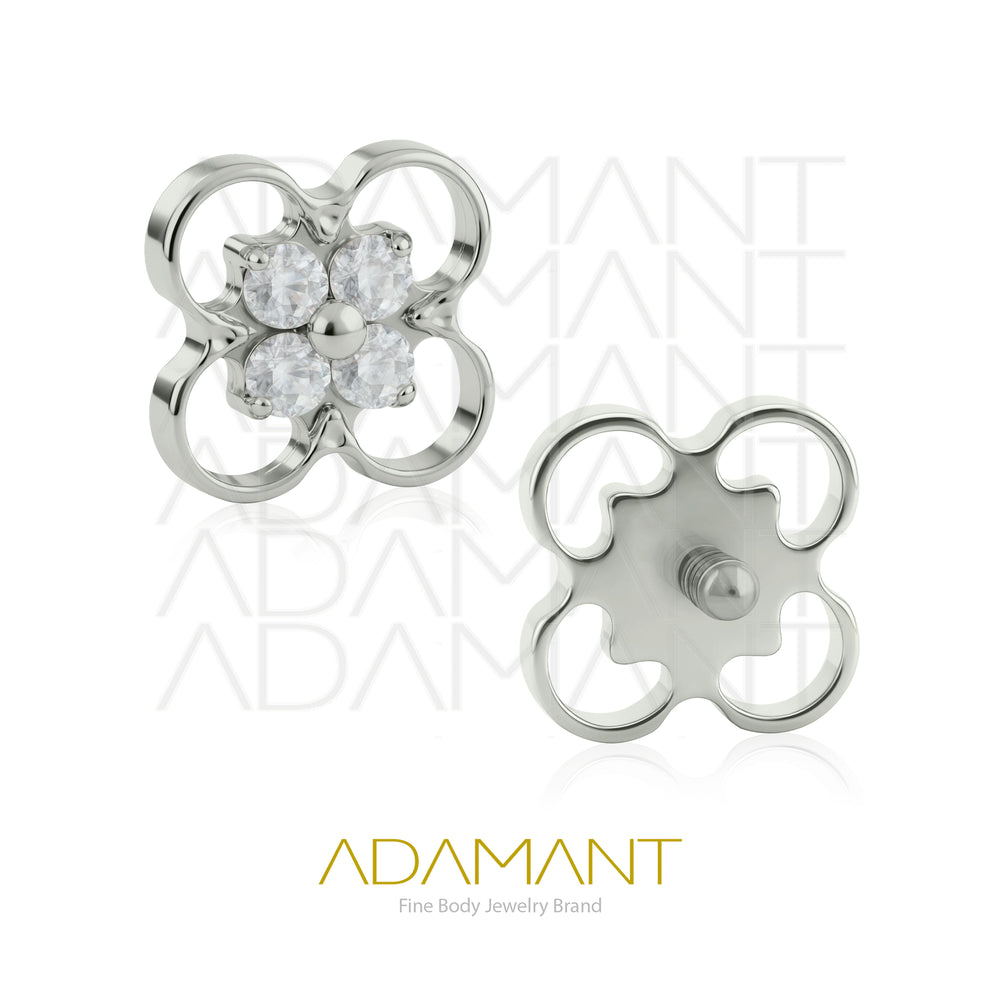 18g-16g, Internally Threaded, Accessory,  Titanium, 0.9mm Threading, Flower pendant, Prong set, Cubic Zirconia.