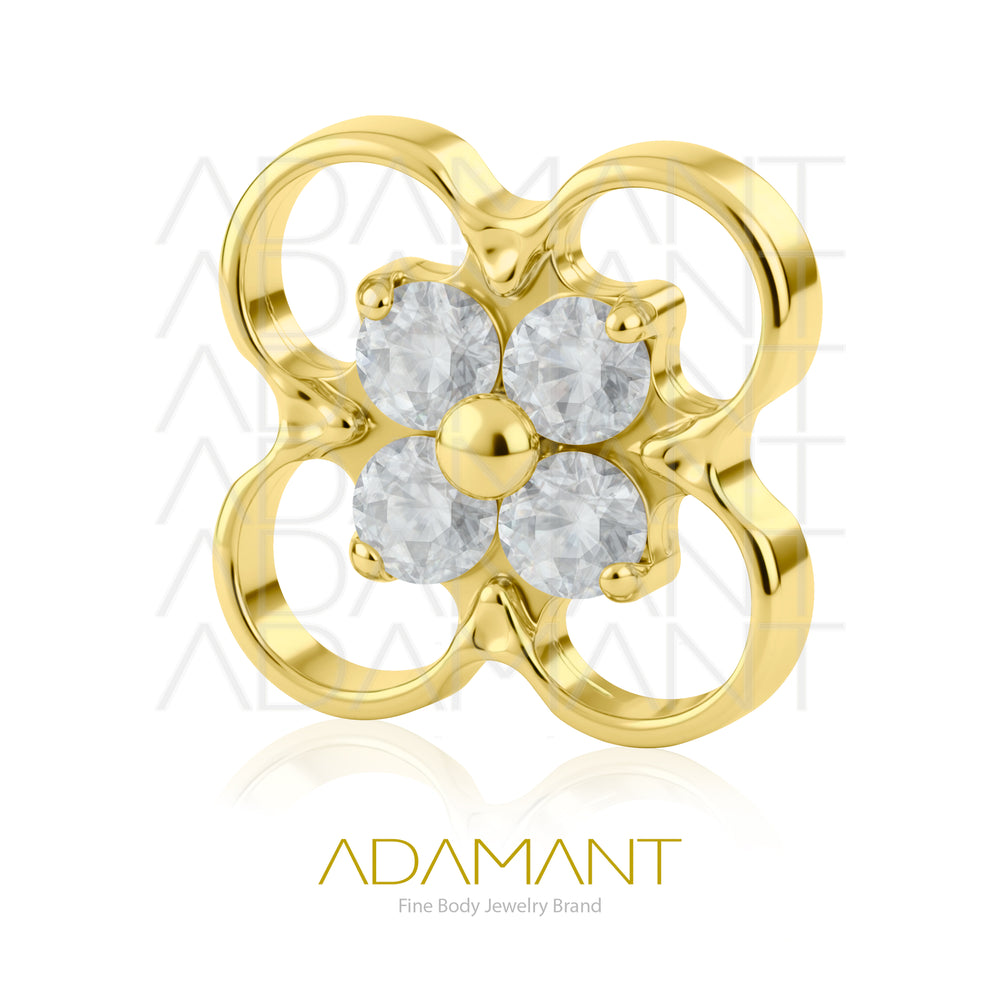 18g-16g, Internally Threaded, Accessory, Plated Gold Titanium, 0.9mm Threading, Flower pendant, Prong set, Cubic Zirconia.