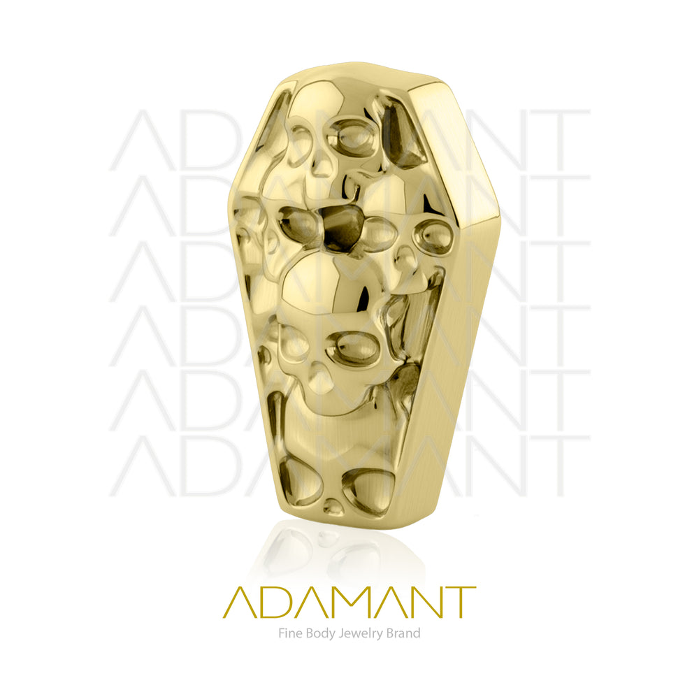 18g-16g, Internally Threaded, Accessory, Plated Gold Titanium, 0.9mm threading, Skull Coffin.
