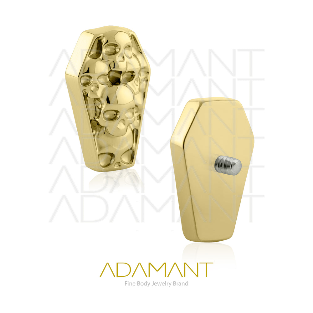 18g-16g, Internally Threaded, Accessory, Plated Gold Titanium, 0.9mm threading, Skull Coffin.
