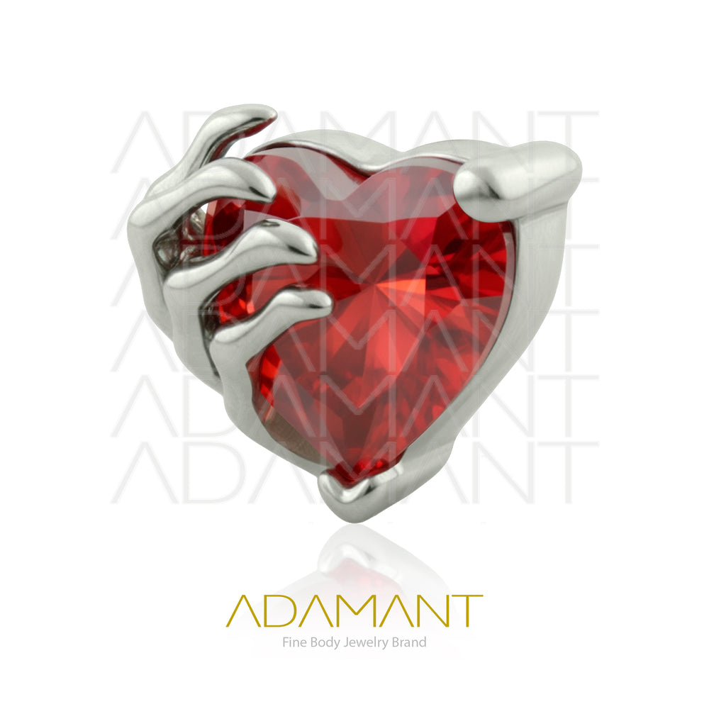 18g-16g, Internally Threaded, Accessory, Titanium, 0.9mm threading, Grim Heart Prong set, Cubic Zirconia.