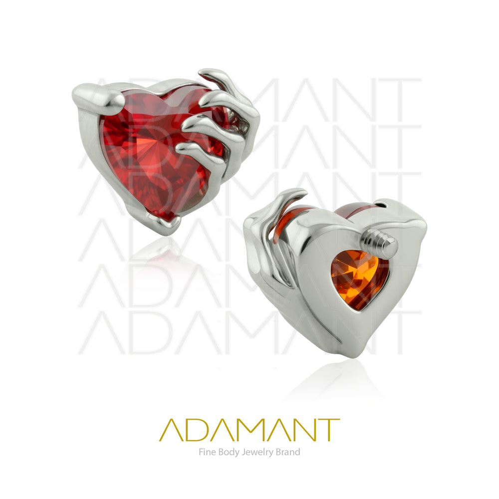 18g-16g, Internally Threaded, Accessory, Titanium, 0.9mm threading, Grim Heart Prong set, Cubic Zirconia.