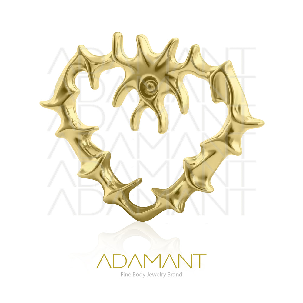 18g-16g, Internally Threaded, Accessory, Plated Gold Titanium, 0.9mm threading, Heart of Thorns.