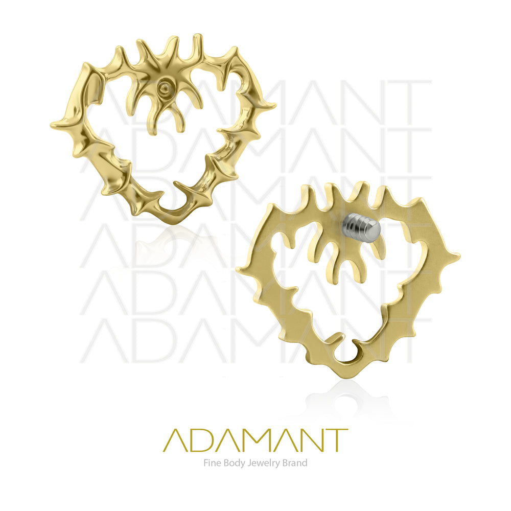 18g-16g, Internally Threaded, Accessory, Plated Gold Titanium, 0.9mm threading, Heart of Thorns.