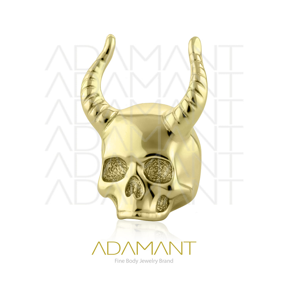 18g-16g, Internally Threaded, Accessory, Plated Gold Titanium, 0.9mm threading, Horned Skull.
